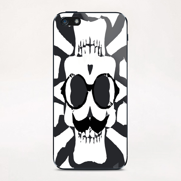 old funny skull and bone art portrait in black and white iPhone & iPod Skin by Timmy333