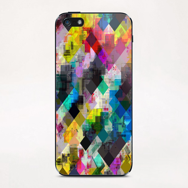 psychedelic square pixel pattern abstract background in red pink blue yellow green iPhone & iPod Skin by Timmy333