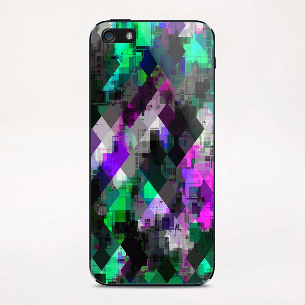 psychedelic square pixel pattern abstract background in green pink blue iPhone & iPod Skin by Timmy333