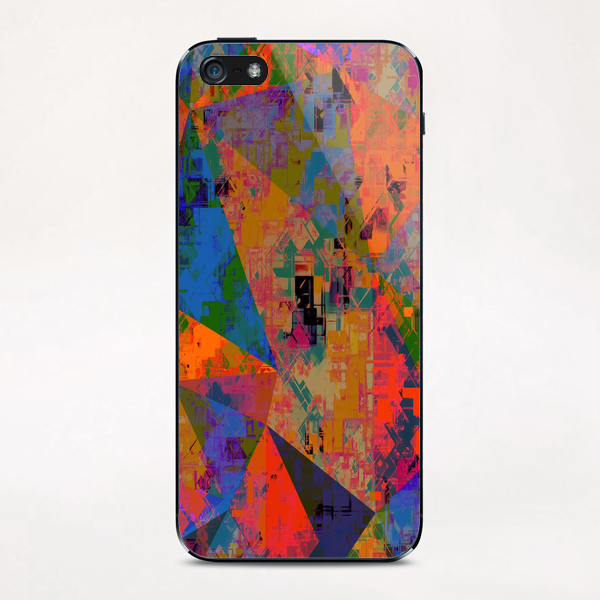 psychedelic geometric triangle pattern abstract with painting abstract background in orange and blue iPhone & iPod Skin by Timmy333