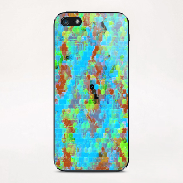 psychedelic geometric square pattern abstract background in blue brown green iPhone & iPod Skin by Timmy333