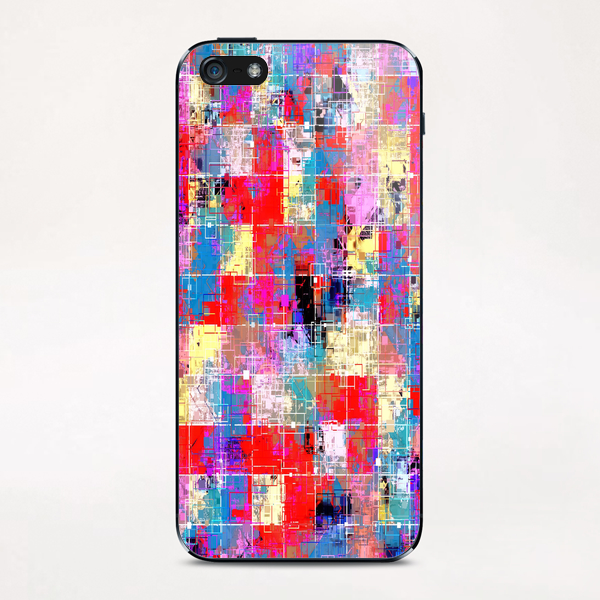 psychedelic geometric square pixel pattern abstract background in red pink blue yellow iPhone & iPod Skin by Timmy333