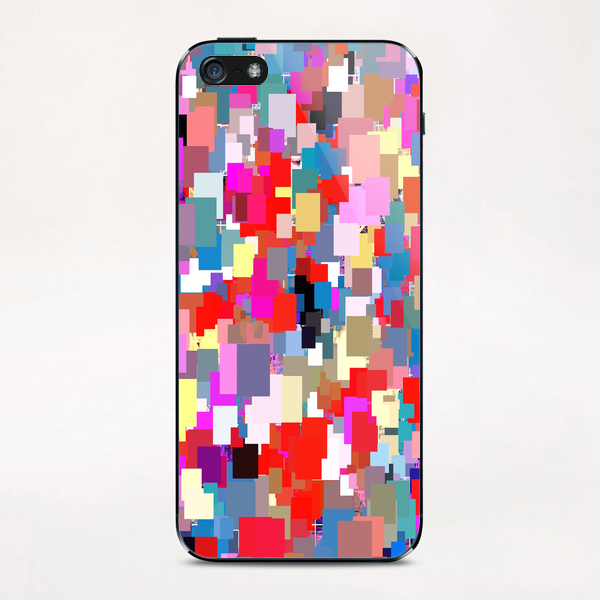 psychedelic geometric square pixel pattern abstract background in red blue pink yellow iPhone & iPod Skin by Timmy333