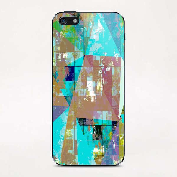 psychedelic geometric square and triangle pattern abstract background in blue green yellow iPhone & iPod Skin by Timmy333