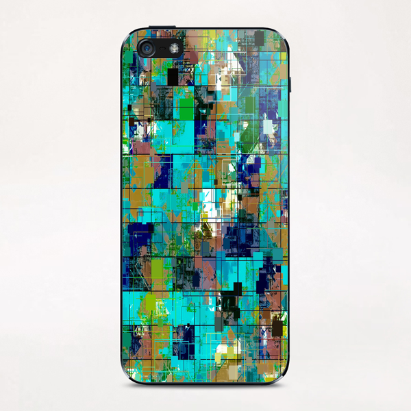 psychedelic geometric square pixel pattern abstract background in blue green brown iPhone & iPod Skin by Timmy333