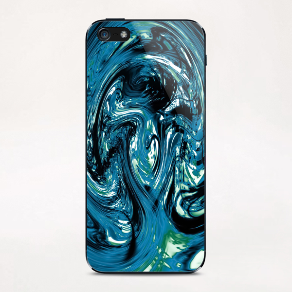 psychedelic spiral line pattern painting abstract background in blue and green iPhone & iPod Skin by Timmy333