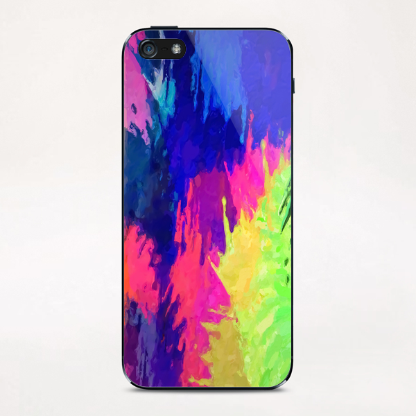 painting texture abstract background in blue pink yellow green iPhone & iPod Skin by Timmy333