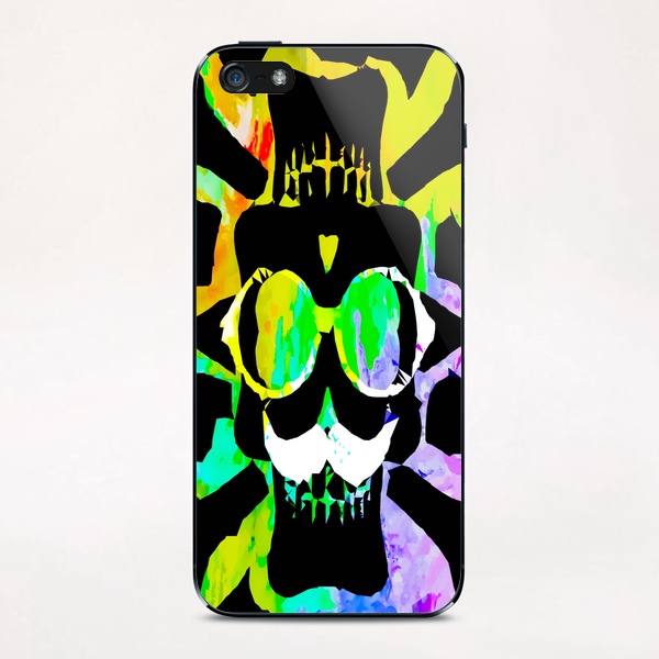 old vintage funny skull art portrait with painting abstract background in green yellow pink blue iPhone & iPod Skin by Timmy333