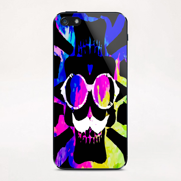 old vintage funny skull art portrait with painting abstract background in pink blue yellow green iPhone & iPod Skin by Timmy333