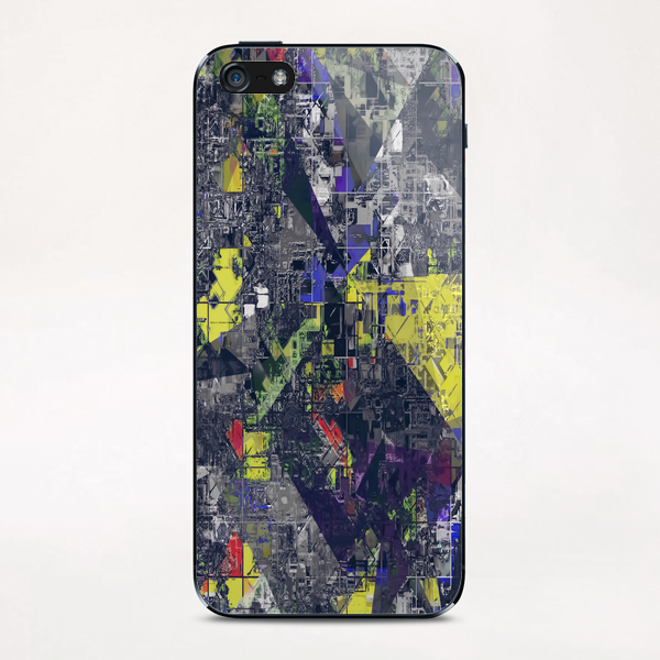 psychedelic geometric triangle polygon pattern abstract in blue yellow black iPhone & iPod Skin by Timmy333