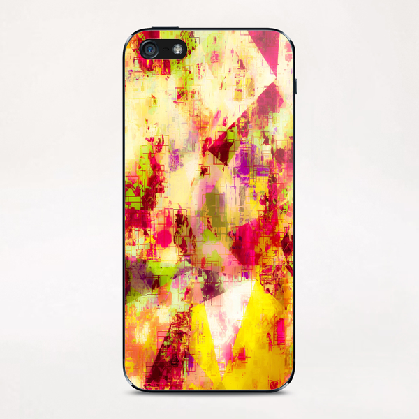 psychedelic geometric triangle polygon pattern abstract background in pink yellow red green iPhone & iPod Skin by Timmy333