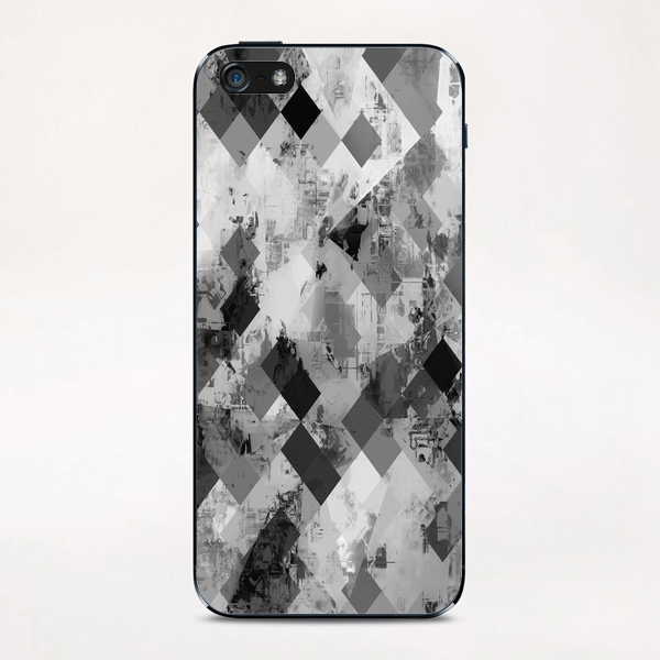 psychedelic geometric square pixel pattern abstract background in black and white iPhone & iPod Skin by Timmy333