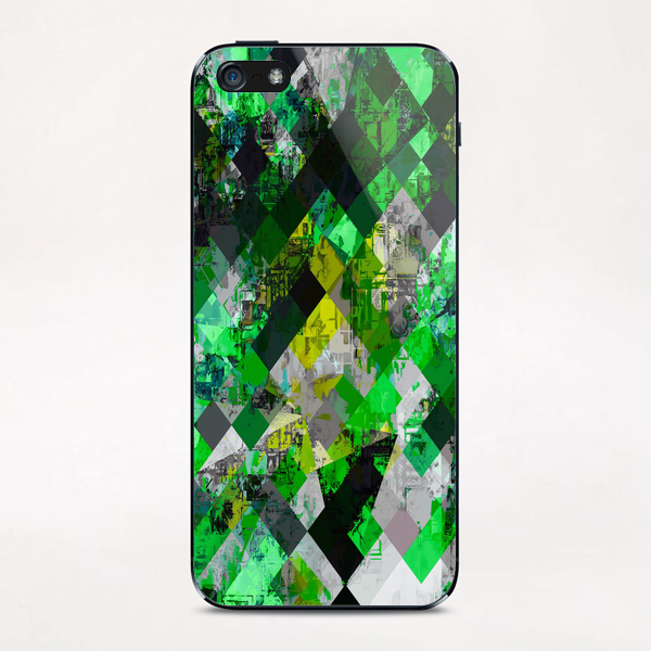 vintage psychedelic geometric square pixel pattern abstract in green and yellow iPhone & iPod Skin by Timmy333