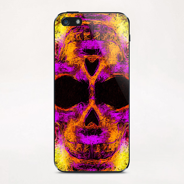 psychedelic angry skull portrait in pink orange yellow iPhone & iPod Skin by Timmy333