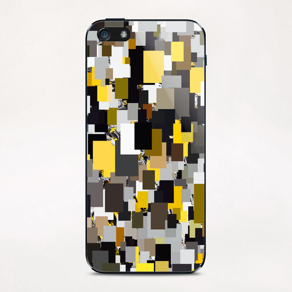 vintage psychedelic geometric square pixel pattern abstract in yellow brown and black iPhone & iPod Skin by Timmy333