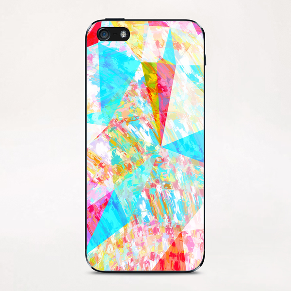 psychedelic geometric triangle polygon pattern abstract in blue pink yellow iPhone & iPod Skin by Timmy333