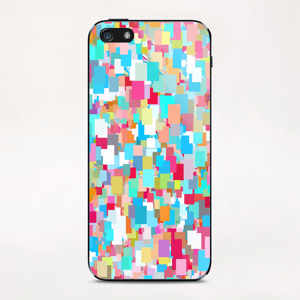 geometric square pixel pattern abstract background in blue pink orange green iPhone & iPod Skin by Timmy333