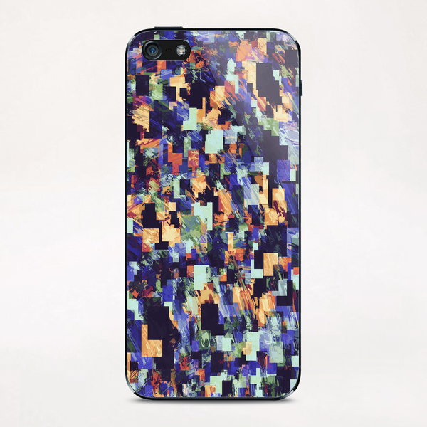 vintage psychedelic geometric square pixel pattern abstract in blue purple brown iPhone & iPod Skin by Timmy333