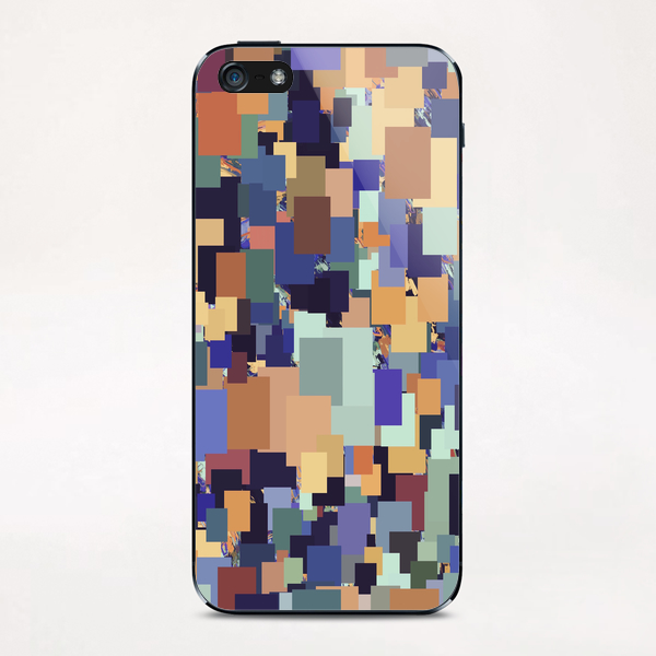 vintage geometric square pixel pattern abstract in brown blue purple iPhone & iPod Skin by Timmy333