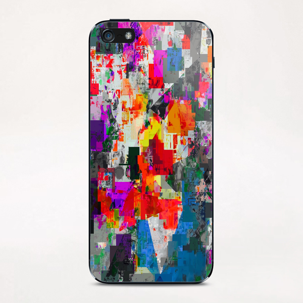 vintage psychedelic geometric square pixel pattern abstract in orange red pink green blue iPhone & iPod Skin by Timmy333