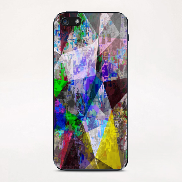 vintage psychedelic triangle polygon pattern abstract in blue purple yellow green iPhone & iPod Skin by Timmy333