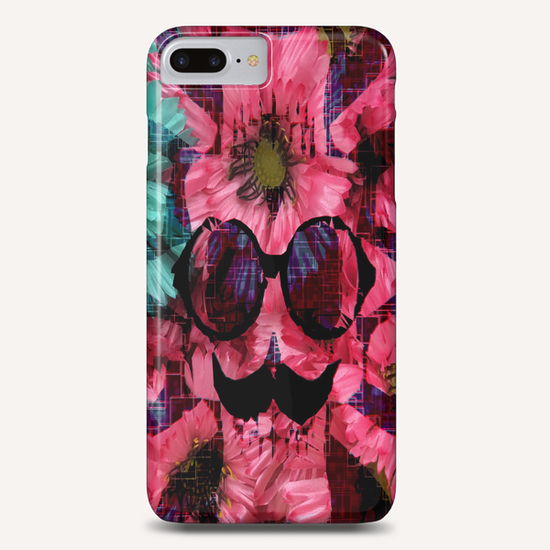 vintage old skull portrait with red and blue flower pattern abstract background Phone Case by Timmy333