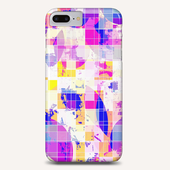 geometric square and circle pattern abstract in pink blue yellow Phone Case by Timmy333