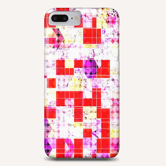 geometric circle and square pattern abstract in red pink yellow Phone Case by Timmy333