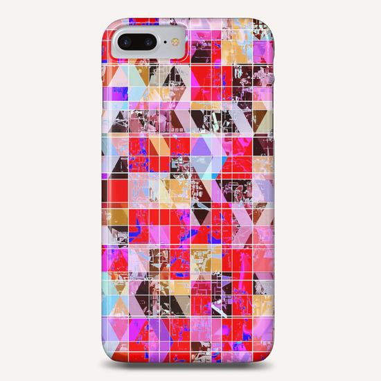 geometric square and triangle pattern abstract in red pink blue Phone Case by Timmy333