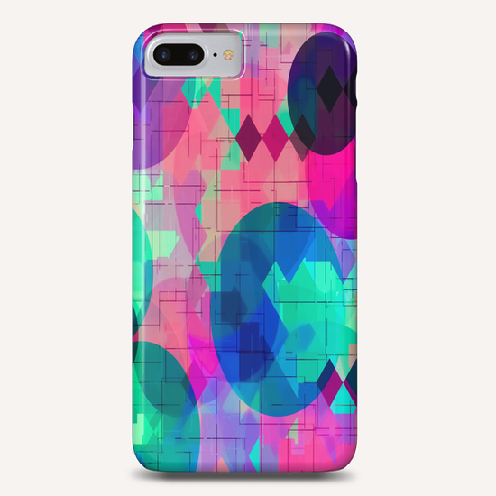 geometric square pixel and circle pattern abstract in pink blue green Phone Case by Timmy333