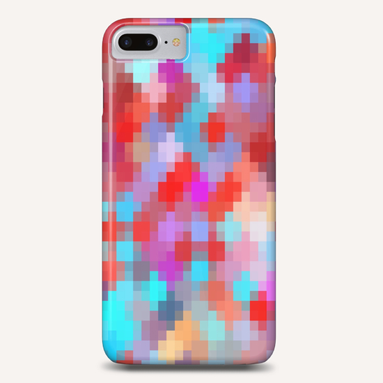 geometric square pixel pattern abstract in pink red blue Phone Case by Timmy333