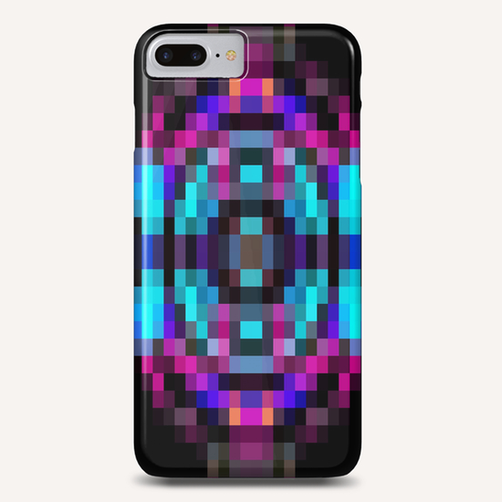 geometric square pixel abstract in orange blue pink with black background Phone Case by Timmy333