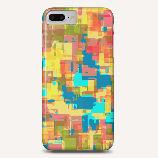 psychedelic geometric abstract pattern in blue pink green yellow brown Phone Case by Timmy333