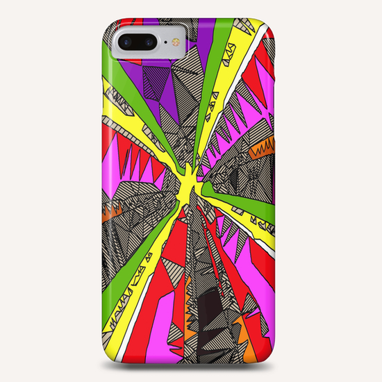 psychedelic geometric pattern drawing abstract background in red pink green yellow Phone Case by Timmy333