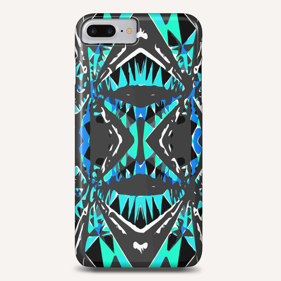 psychedelic geometric abstract pattern background in blue green black Phone Case by Timmy333