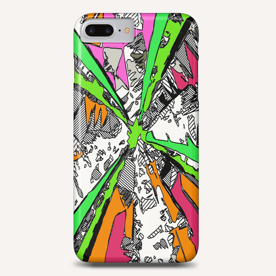 geometric splash drawing and painting abstract background in green orange pink red Phone Case by Timmy333