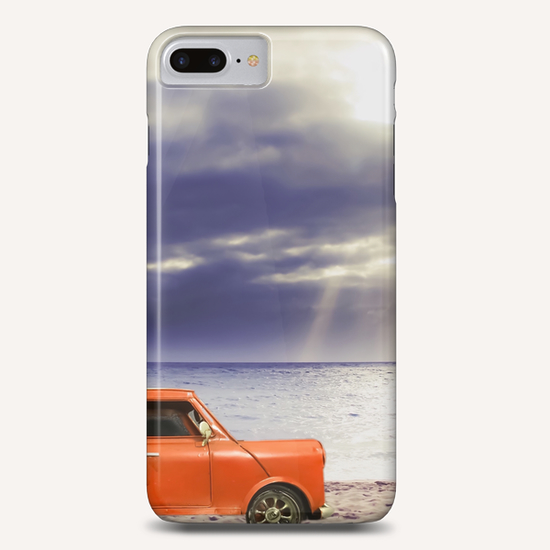 orange classic car on the sandy beach with beautiful sky and beach background Phone Case by Timmy333