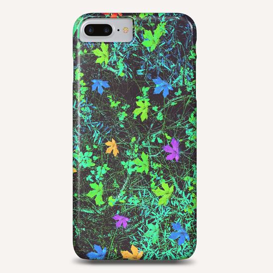 maple leaf in pink blue green yellow orange with green creepers plants background Phone Case by Timmy333