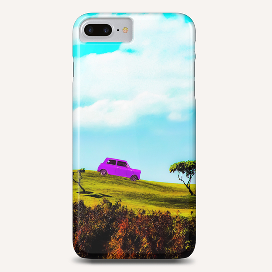 pink classic car on the green mountain with cloudy blue sky Phone Case by Timmy333