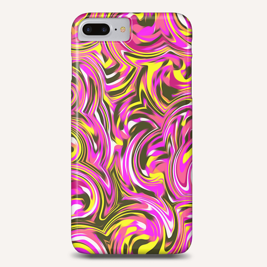 spiral line drawing abstract pattern in pink yellow black Phone Case by Timmy333