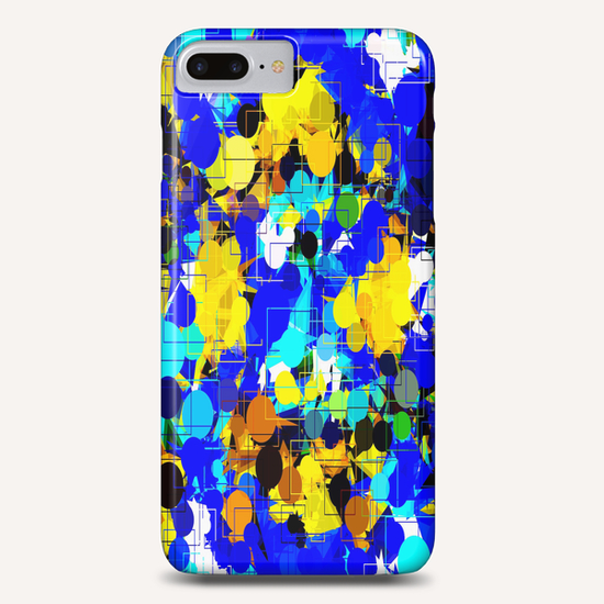 psychedelic geometric circle pattern and square pattern abstract in blue yellow brown Phone Case by Timmy333