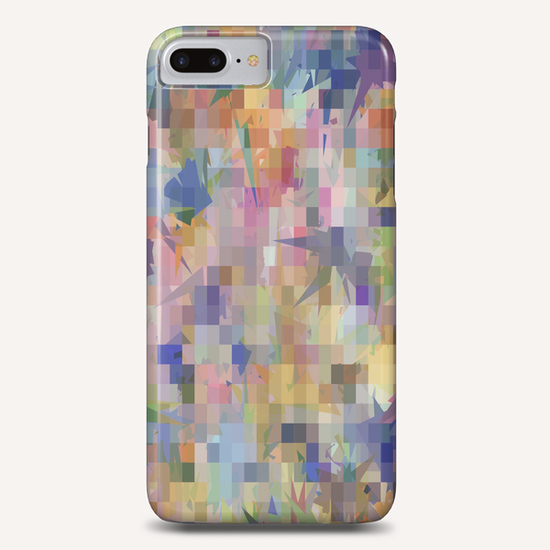 geometric square pixel and triangle pattern abstract in blue pink yellow Phone Case by Timmy333