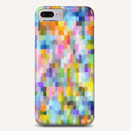 geometric square pixel pattern abstract in blue pink yellow orange Phone Case by Timmy333