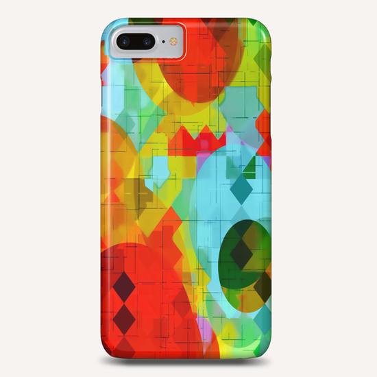 geometric square pixel and circle pattern abstract in red blue yellow Phone Case by Timmy333