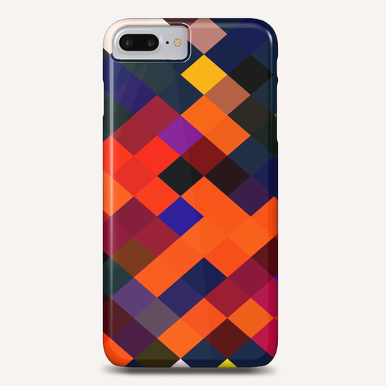 geometric square pixel pattern abstract in orange brown blue yellow  Phone Case by Timmy333