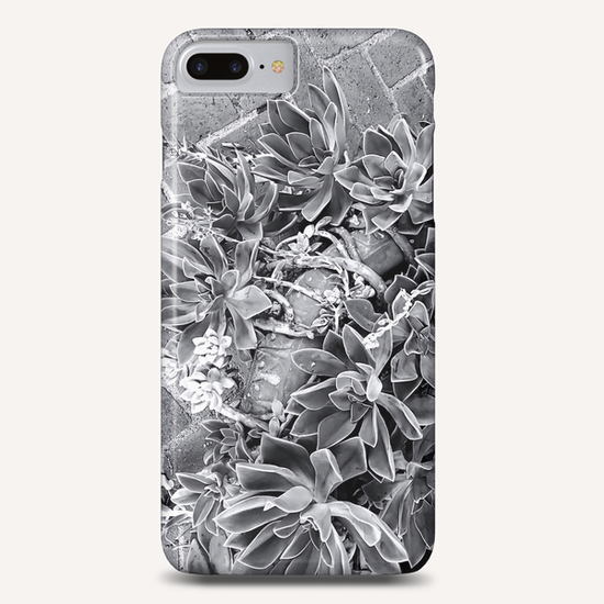 succulent plant with brick floor background in black and white Phone Case by Timmy333