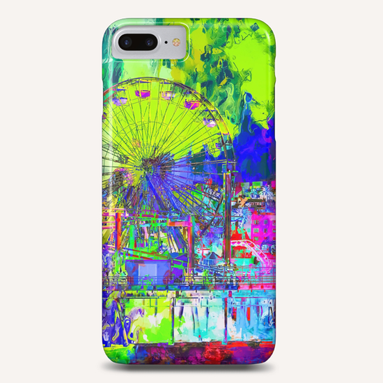 ferris wheel and buildings at Santa Monica pier, USA with colorful painting abstract background Phone Case by Timmy333