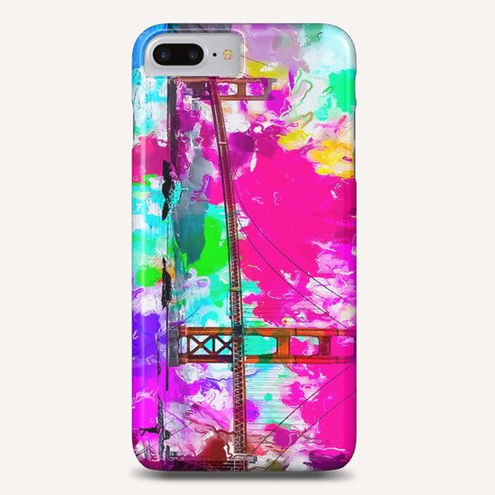 Golden Gate bridge, San Francisco, USA with pink blue green purple painting abstract background Phone Case by Timmy333