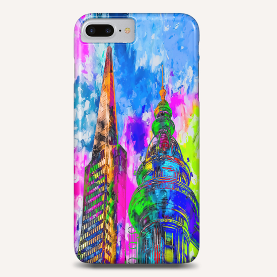 pyramid building and classic building exterior at San Francisco, USA with colorful painting abstract background Phone Case by Timmy333