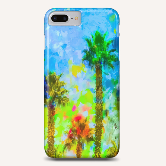 green palm tree with blue yellow green painting abstract background Phone Case by Timmy333